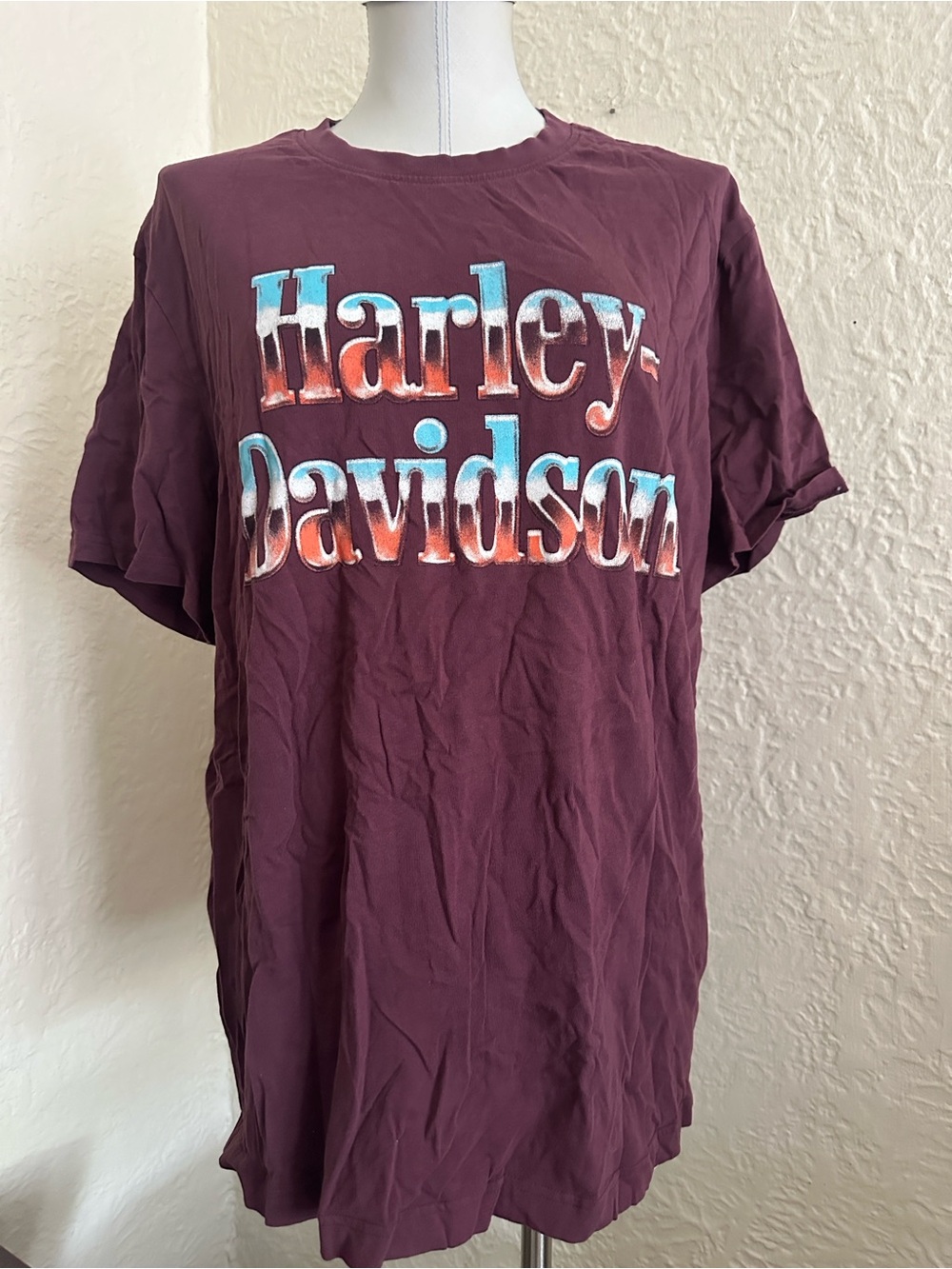 Harley-Davidson Light Blue Orange Eagle Logo T-Shirt Large